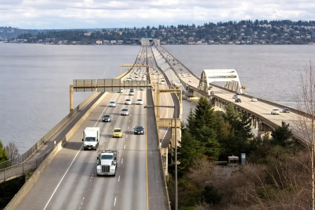 SR 520 floating bridge toll plaza connecting Seattle and Bellevue