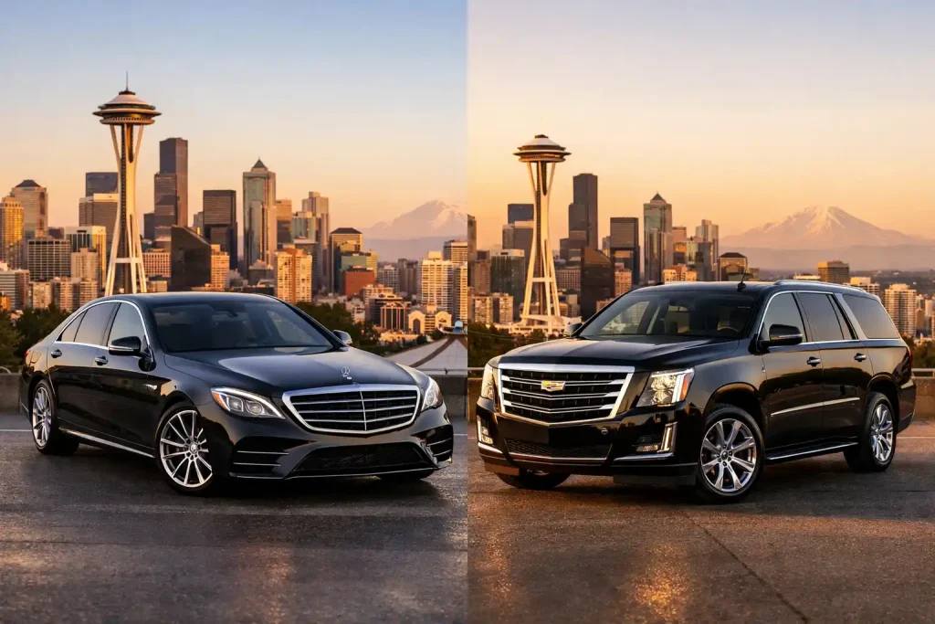 Comparison of luxury sedan and SUV town car options in Seattle