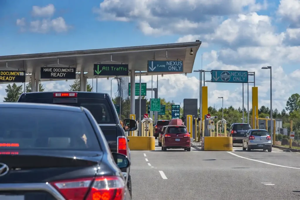 Peace Arch border crossing between USA and Canada for Vancouver corporate transportation from Bellingham