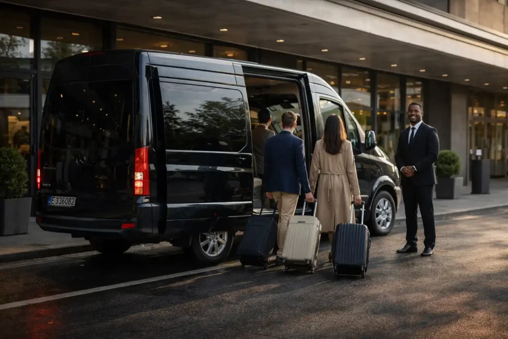 Group transportation vehicle boarding in Seattle for event day travel