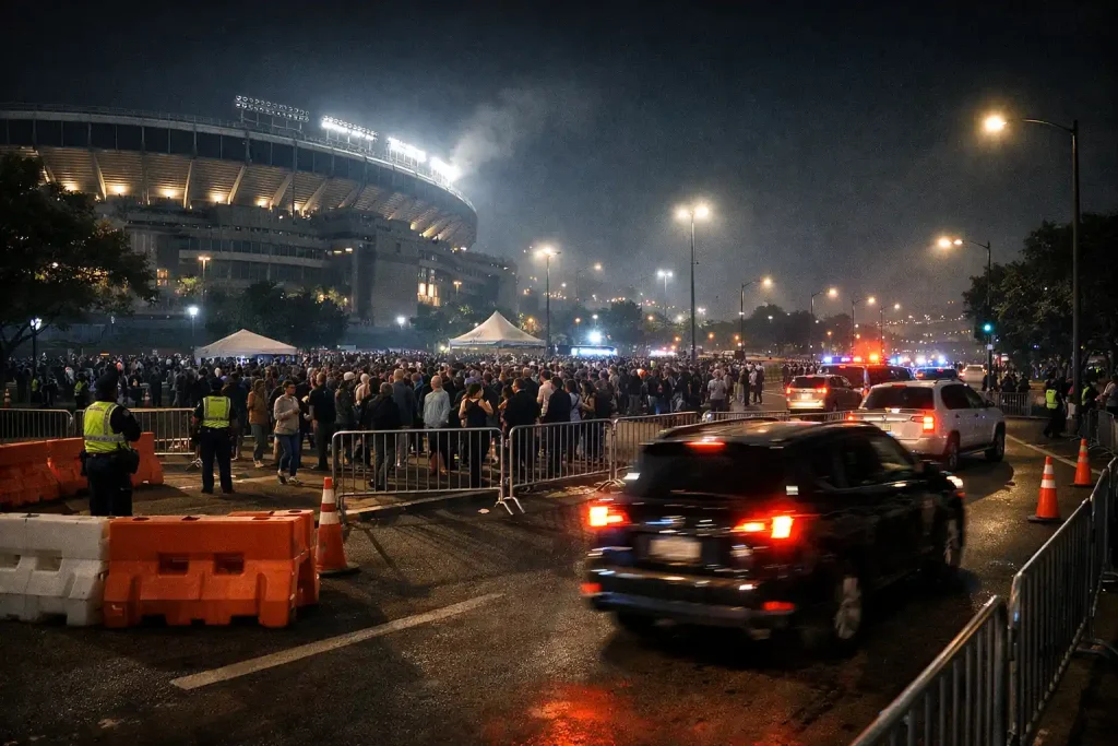 Post-event pickup strategy in Seattle stadium district with heavy crowds