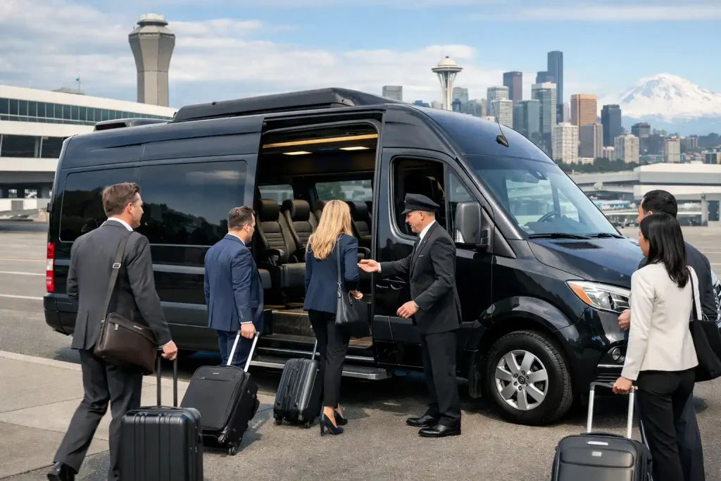 Luxury passenger van for group transportation to Seattle airport