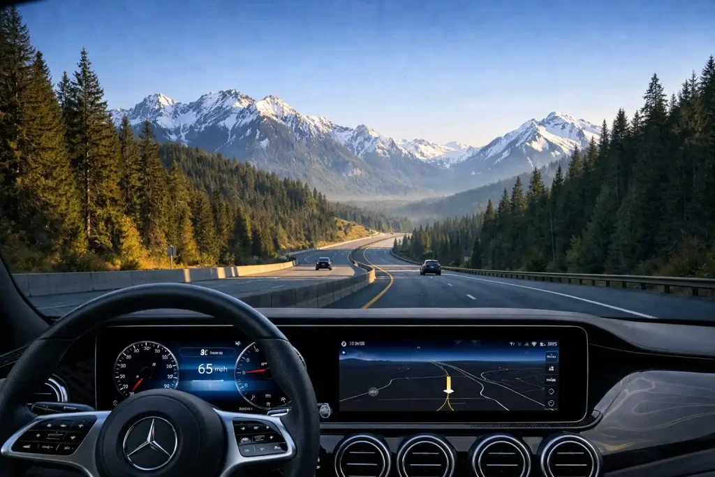 Scenic mountain drive from Newcastle to Leavenworth through Cascade Mountains on I-90