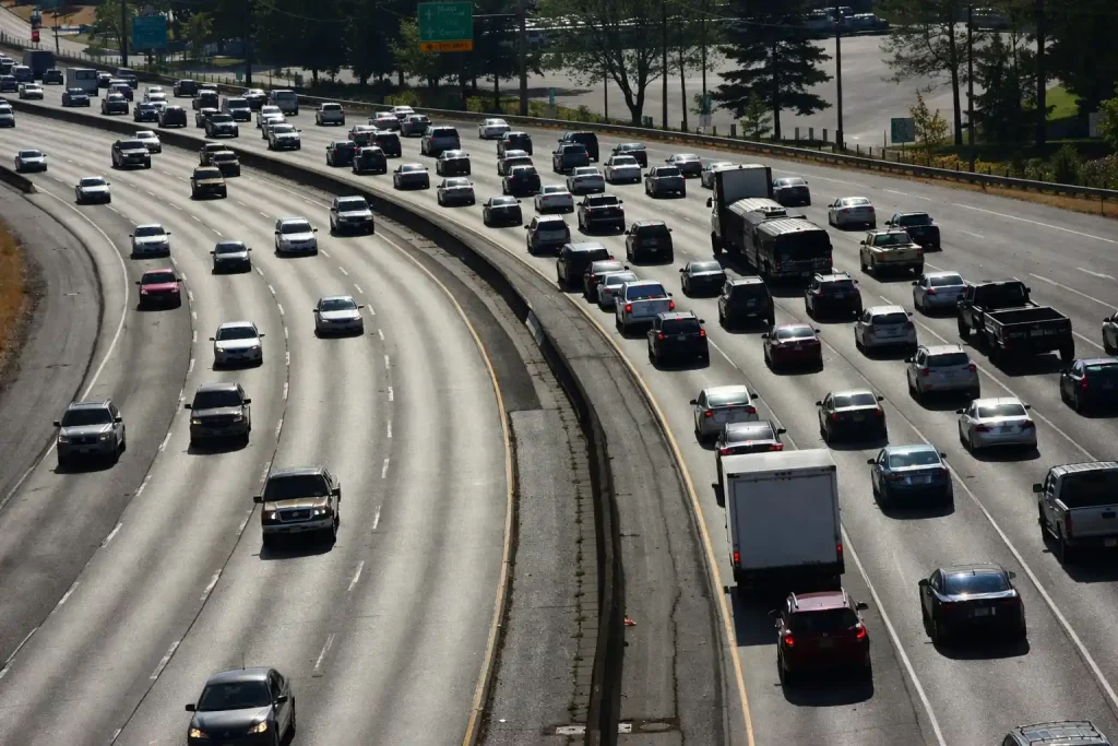 Heavy traffic on I-5 corridor heading to SeaTac Airport during rush hour