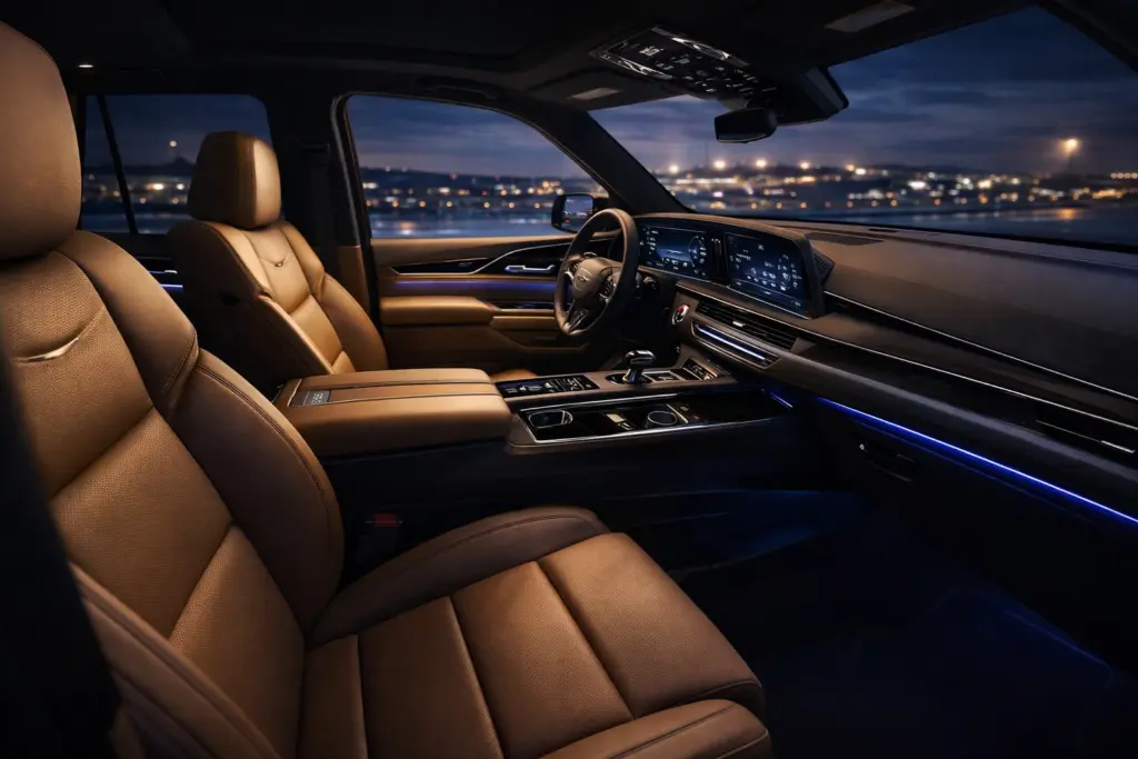 Executive interior of a Cadillac Escalade during a Seattle airport ride